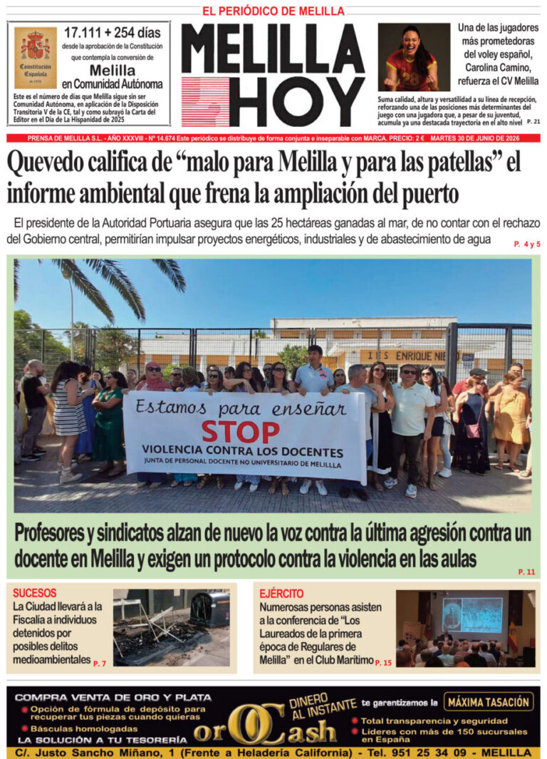 Portada del periódico Melilla Hoy del 30 de junio de 2026