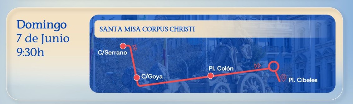 Mapa del recorrido del Papa León XIV en Madrid durante la misa del Corpus Christi.