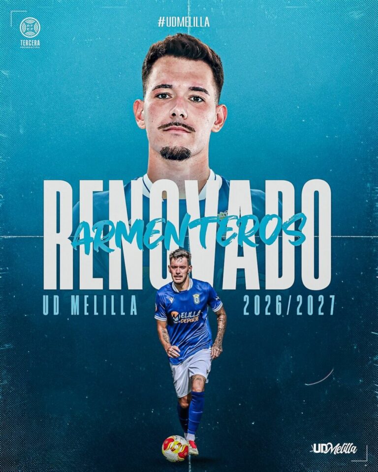 Jugador de UD Melilla en la temporada 2026/2027 con el texto Renovado