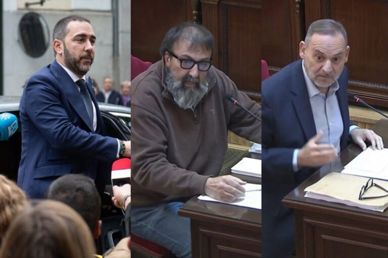 Tres hombres discutiendo en un contexto político sobre el caso de mascarillas
