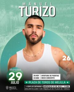 Cartel del concierto de Manuel Turizo en la Plaza de Toros de Melilla