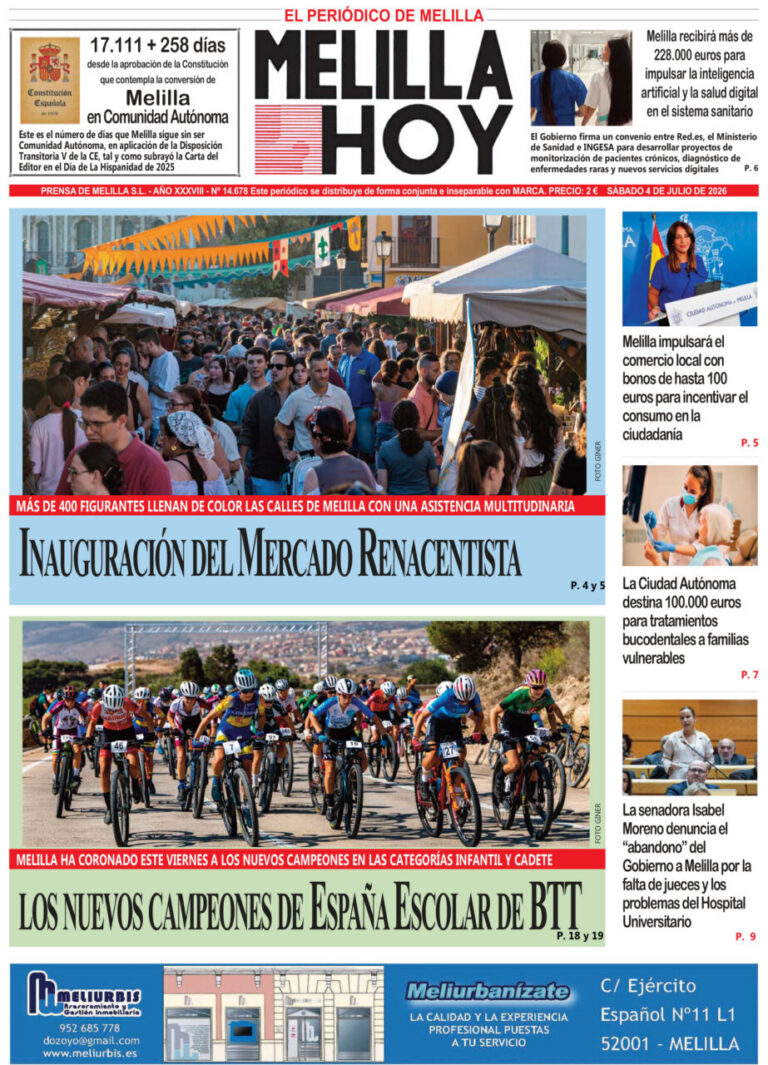 Portada del periódico Melilla Hoy del 4 de julio de 2026