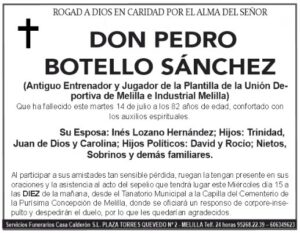 Esquela de Don Pedro Botello Sánchez, entrenador y jugador de fútbol.