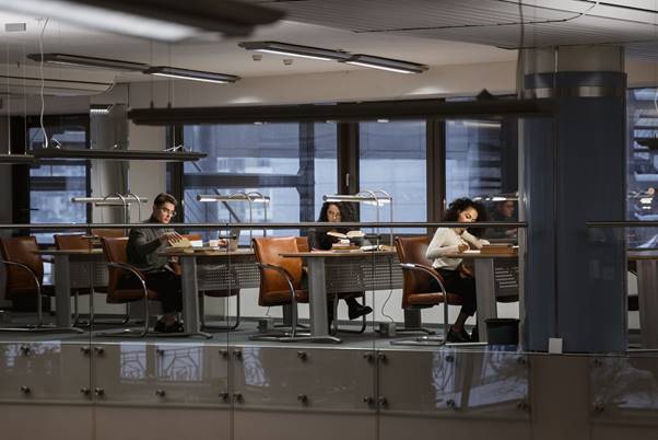 Estudiantes en una biblioteca trabajando en sus tareas académicas