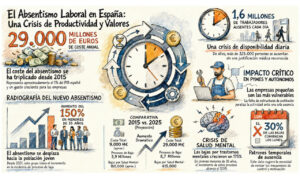Infografía sobre el absentismo laboral en España y su impacto económico