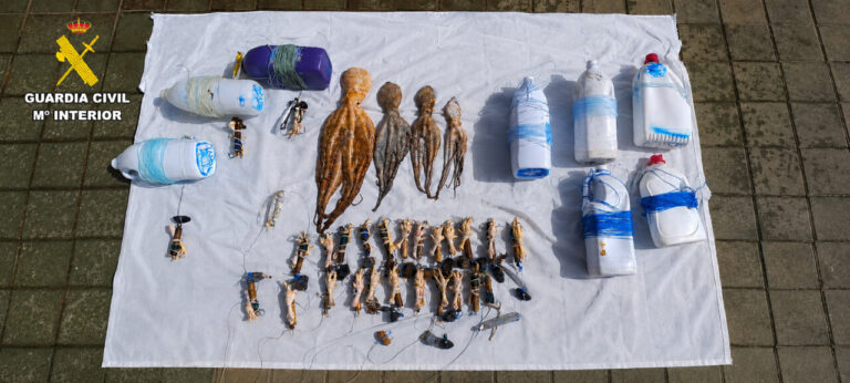 Aparejos de pesca ilegales confiscados por la Guardia Civil en Melilla
