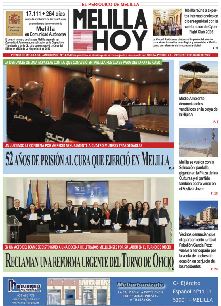 Portada del periódico Melilla Hoy del 10 de julio de 2026