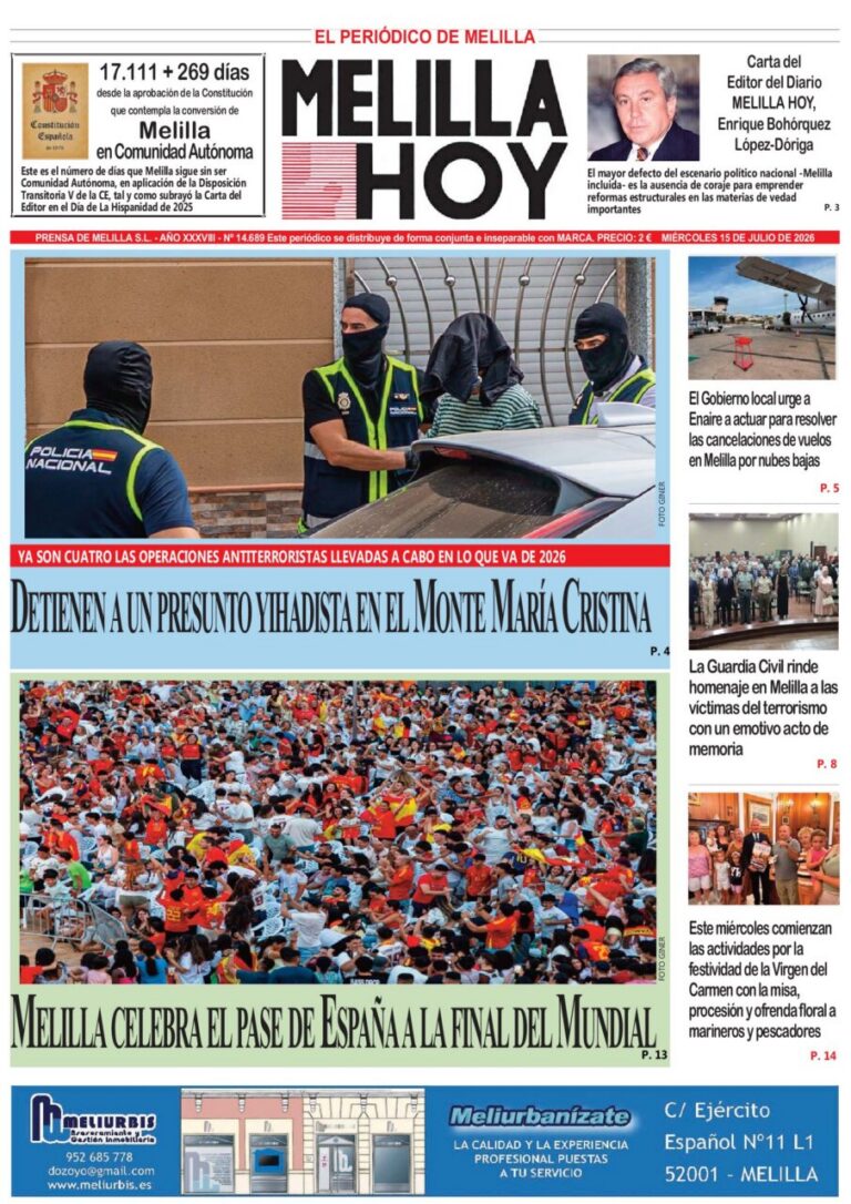 Portada del periódico Melilla Hoy del 15 de julio de 2026