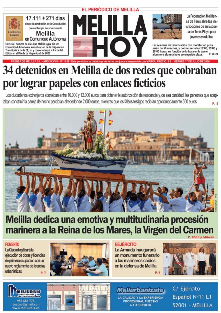 Melilla: devout helpers carry a boat bearing a statue of the Virgin of Carmen during a maritime procession by the harbor.