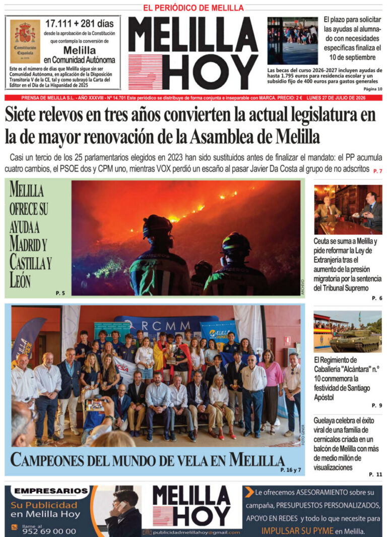 Portada del periódico Melilla Hoy del 27 de julio de 2026