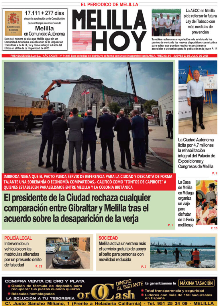 Portada del periódico Melilla Hoy del 23 de julio de 2026