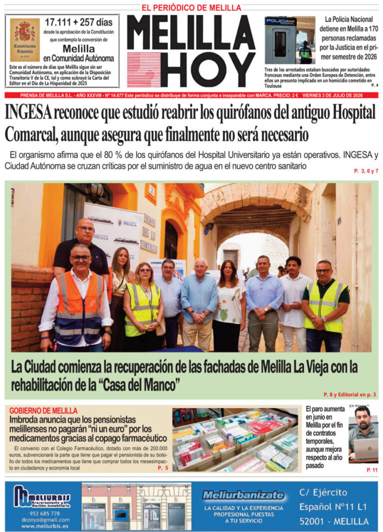 Portada del periódico Melilla Hoy del viernes 3 de julio de 2026