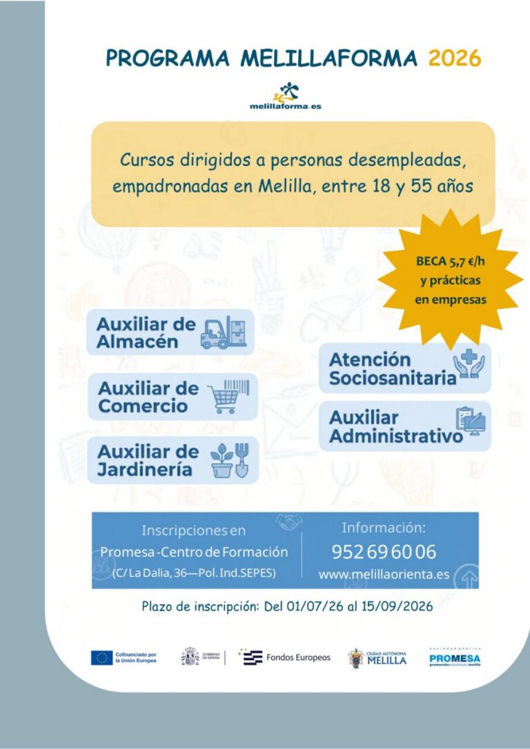 Cartel del programa Melilla Forma con cursos para desempleados