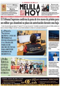 Portada del periódico Melilla Hoy del 11 de agosto de 2026