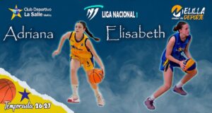 Adriana y Elisabeth, jugadoras del MCD La Salle en acción durante un partido de baloncesto.