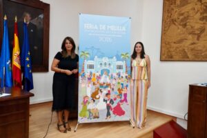 Presentación del cartel de la Feria de Melilla 2026 con ilustraciones vibrantes.