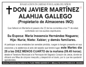 Obituario de Don Javier Martínez Alahiha Gallego en Marbella