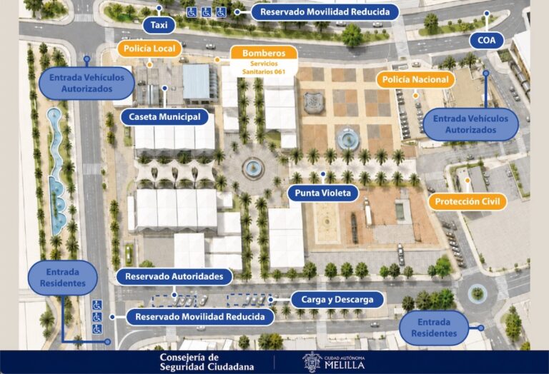 Mapa del recinto ferial de Melilla con accesibilidad y servicios