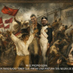 Ilustración que critica la situación política en España con referencias a Goya.