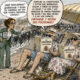 Ilustración de una ministra hablando a dos personas en la playa sobre la Constitución.