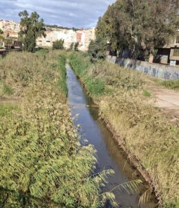 Vista del Río de Oro con vegetación y basura en sus orillas