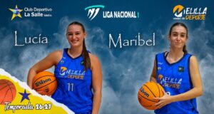 Maribel Alemany y Lucía Gajete con balones de baloncesto