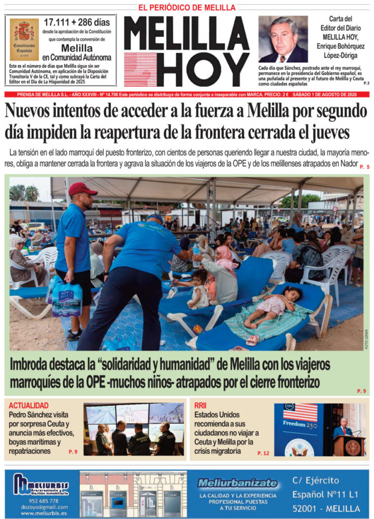 Portada del periódico Melilla Hoy del 1 de agosto de 2026