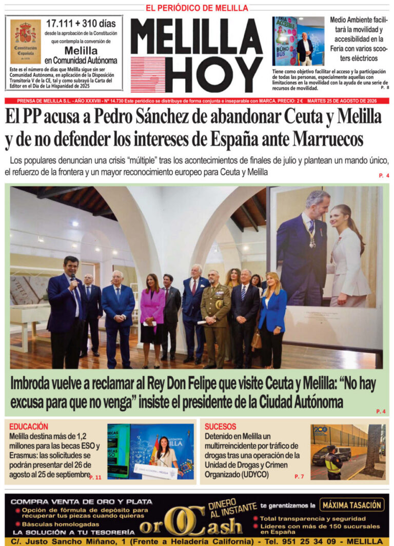 Portada del periódico Melilla Hoy del 25 de agosto de 2026