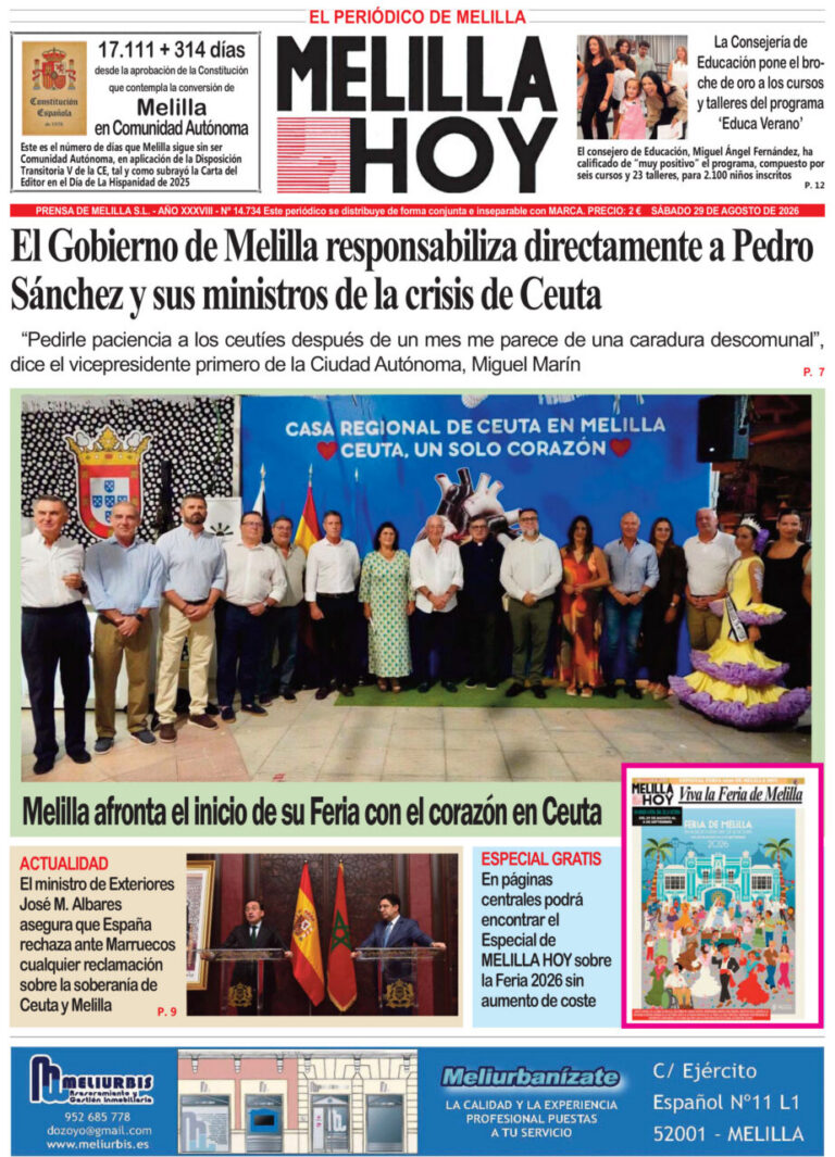 Portada del periódico Melilla HOY del 29 de agosto de 2026