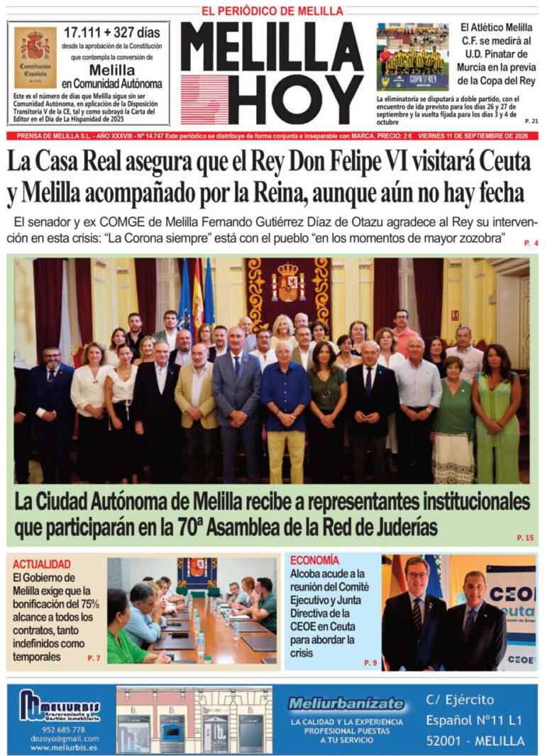 Portada del periódico Melilla Hoy del 11 de septiembre de 2026