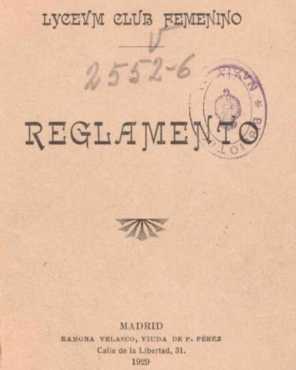 Reglamento del Lyceum Club Femenino - MelillaHoy Portada del reglamento del Lyceum Club Femenino de 1929