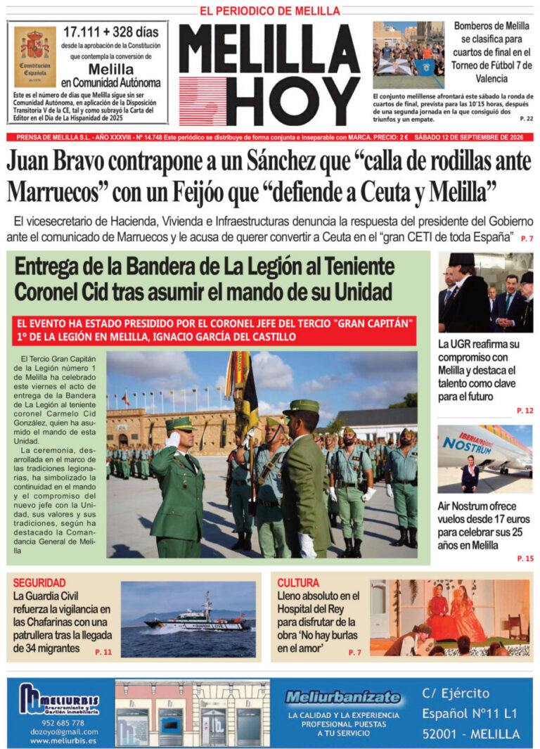 Portada del periódico Melilla Hoy del 12 de septiembre de 2026