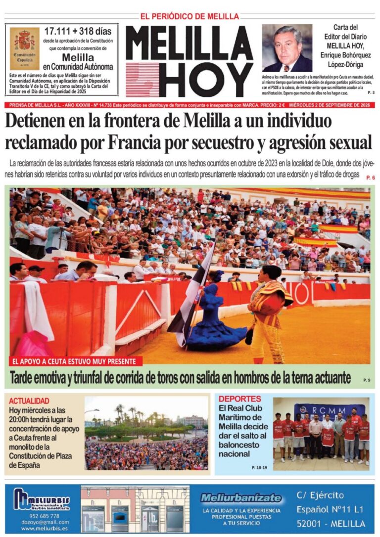 Portada del periódico Melilla Hoy con noticias locales de actualidad