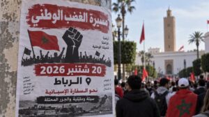 Cartel de protesta en Marruecos sobre elecciones y relaciones con España