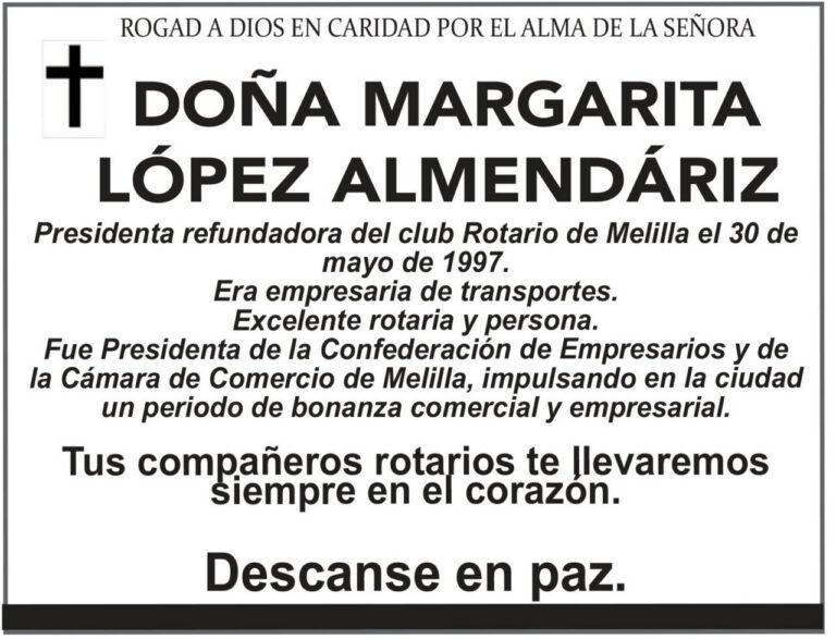 Esquela en memoria de Doña Margarita López Almendáriz