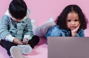 Niños usando dispositivos electrónicos en un entorno hogareño