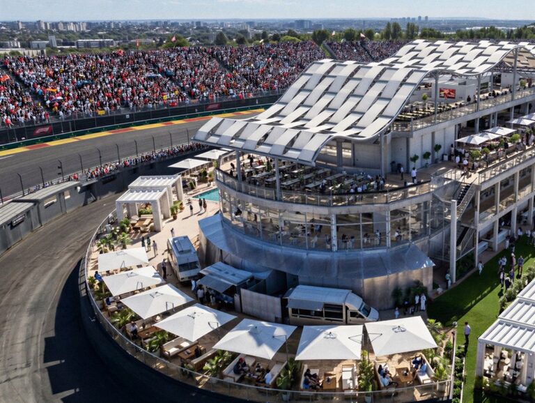 Vista aérea de un hotel en el circuito de Fórmula 1 en Madrid