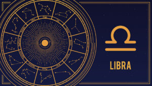 Representación del signo zodiacal Libra en un diseño astrológico