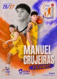 Manuel Crujeiras en uniforme de baloncesto con balón