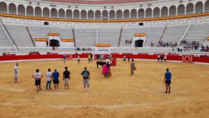 Jóvenes en la Plaza de Toros durante la suelta de la vaquilla