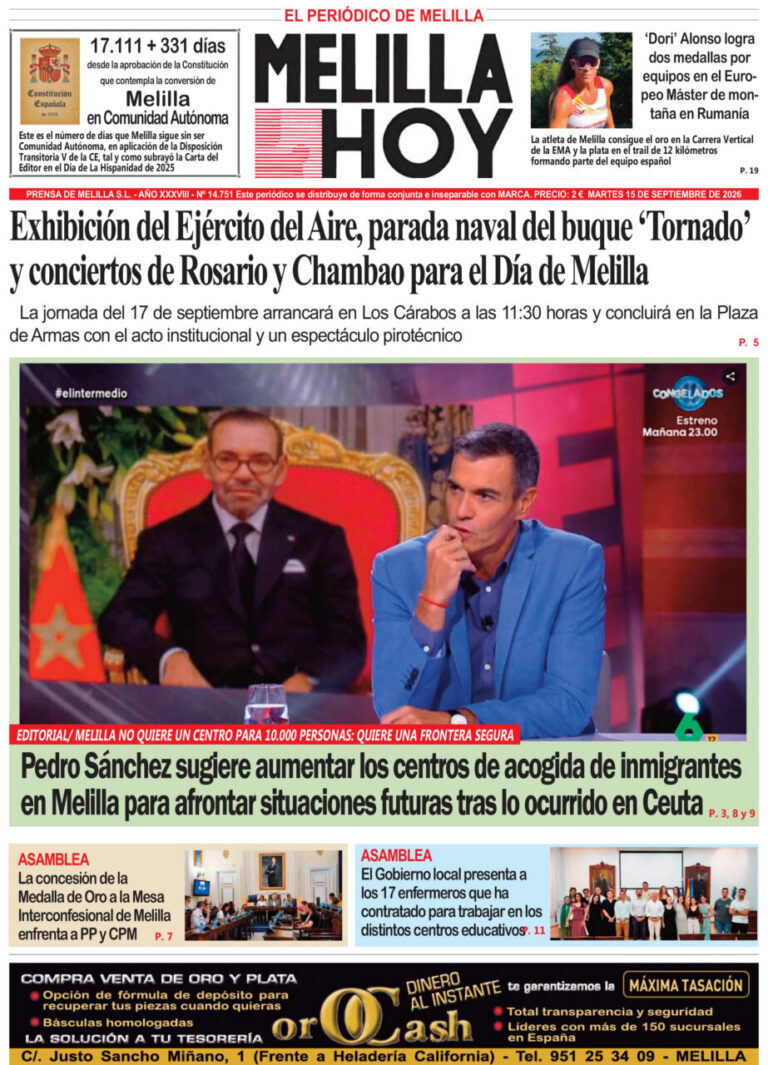 Portada del periódico Melilla Hoy del 15 de septiembre de 2026