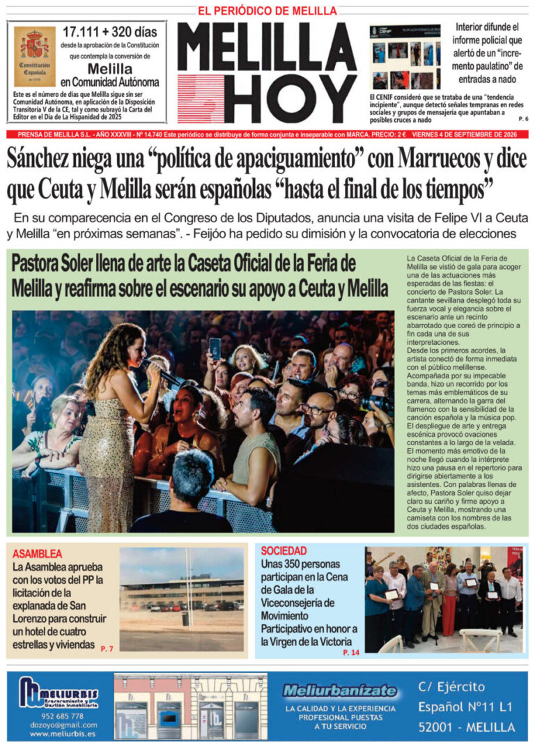 Portada del periódico Melilla Hoy del 4 de septiembre de 2026