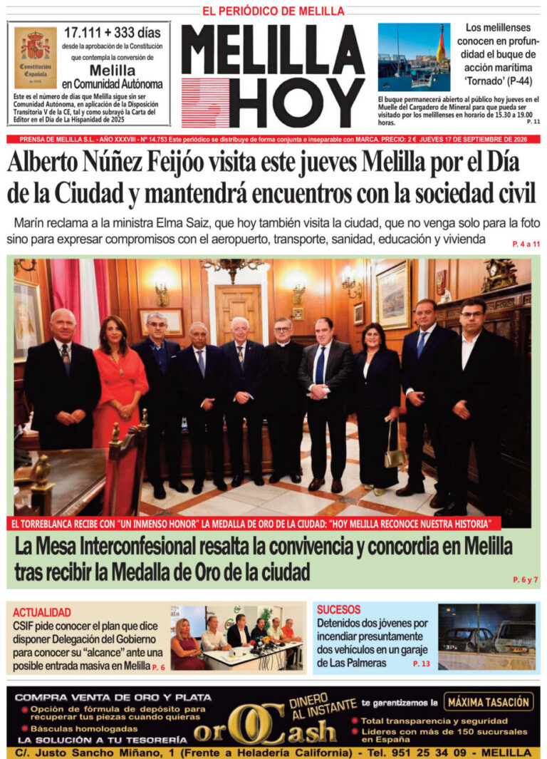 Portada del periódico Melilla Hoy del 17 de septiembre de 2026