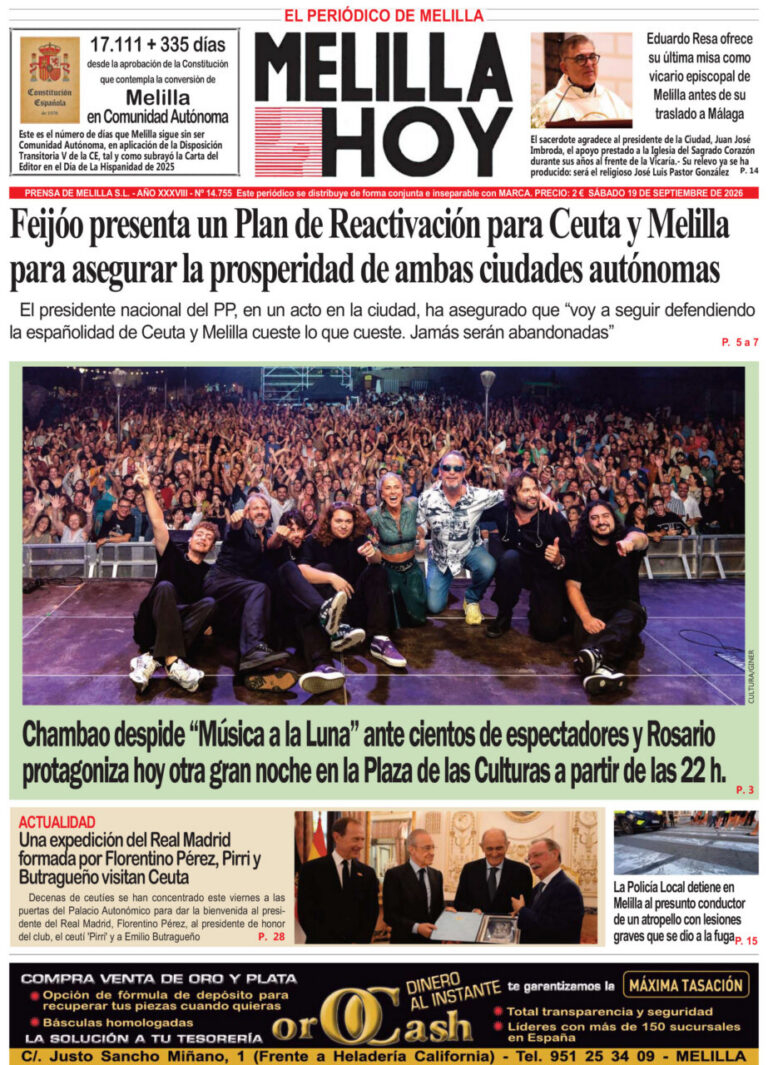 Portada del periódico Melilla Hoy del 19 de septiembre de 2026
