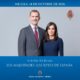 Official poster: a man in a gray suit with burgundy tie and a woman in a navy dress pose formally for a royal visit to Melilla, 14 October 2026; Spanish royal coat of arms top right; blue banner at bottom with the text 'Visita Oficial Sus Majestades los Reyes de España' and 'Ciudad Autónoma de Melilla'.