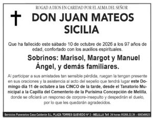 Esquela de Don Juan Mateos que falleció a los 97 años
