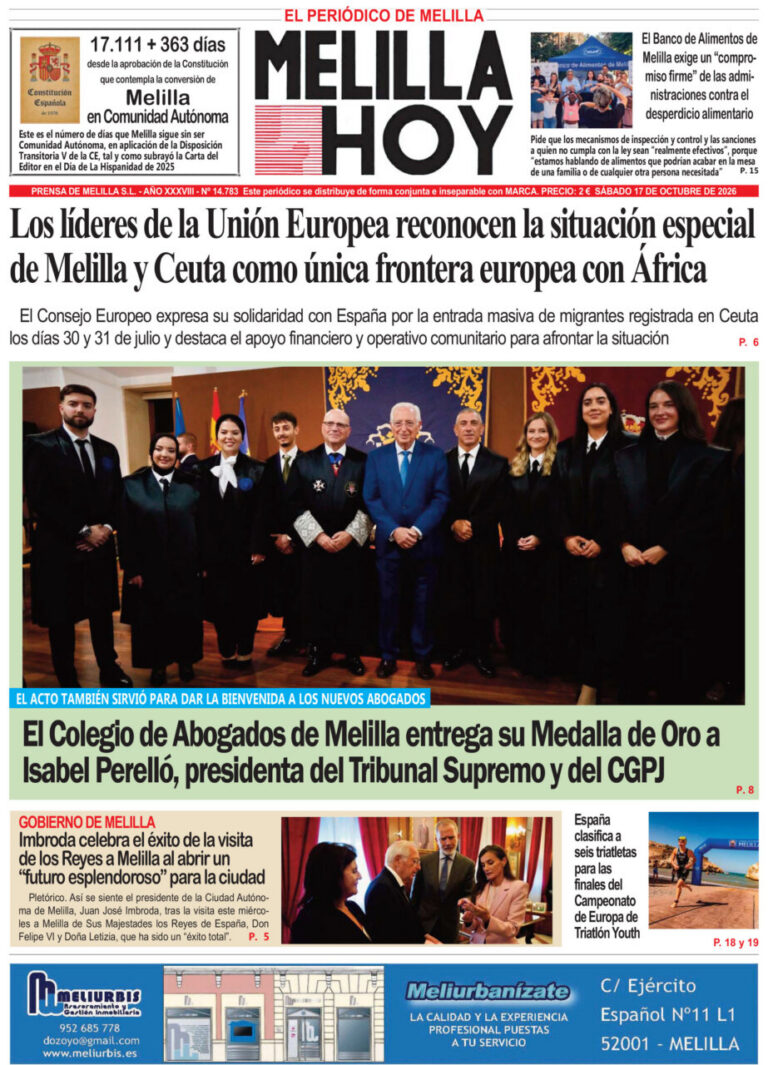 Portada de Melilla Hoy del sábado 17 de octubre de 2026, con noticias y fotografías.
