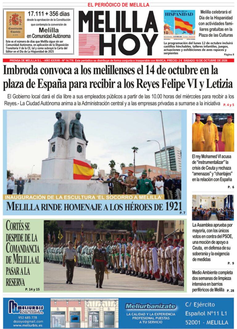 Portada del diario Melilla Hoy del 10 de octubre de 2026