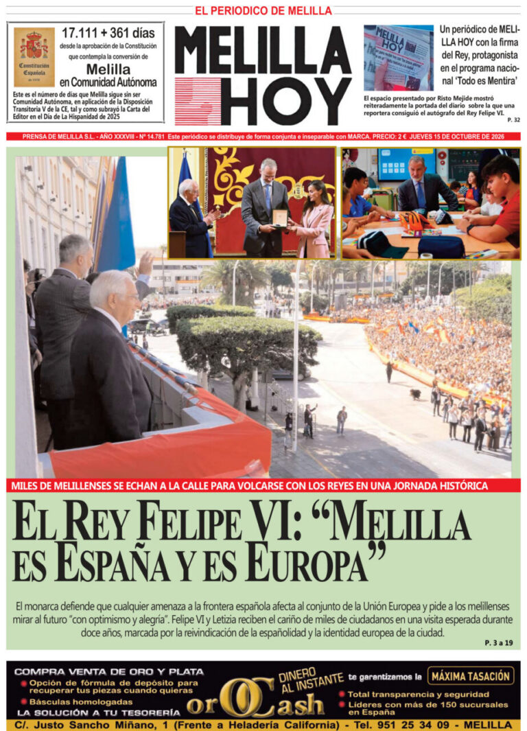 Portada de Melilla Hoy con un hombre saludando desde un balcón a una multitud.