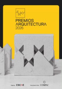 Trofeo de los Premios Arquitectura 2026 en fondo amarillo